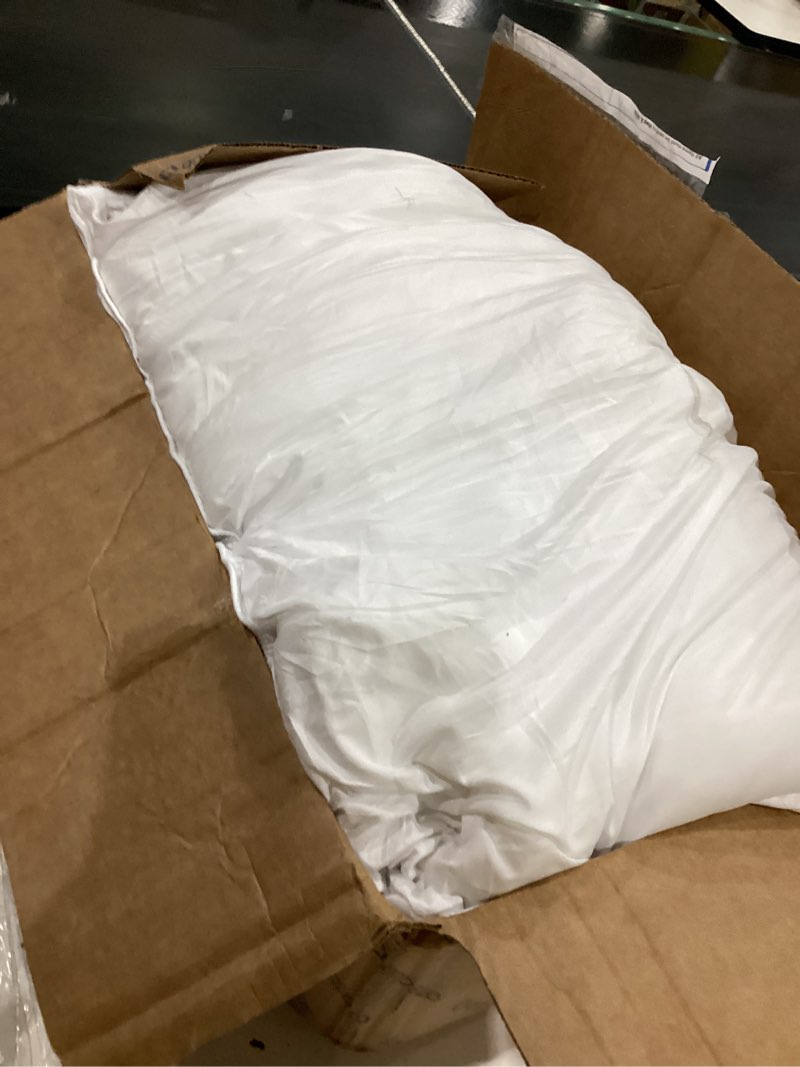 Condition photo showing As Is for amazon basics down-alternative pillows for stomach and back sleepers, soft density, machine washable, 20 x 36 inches, white, 2-pack king (pack of 2) soft pillow