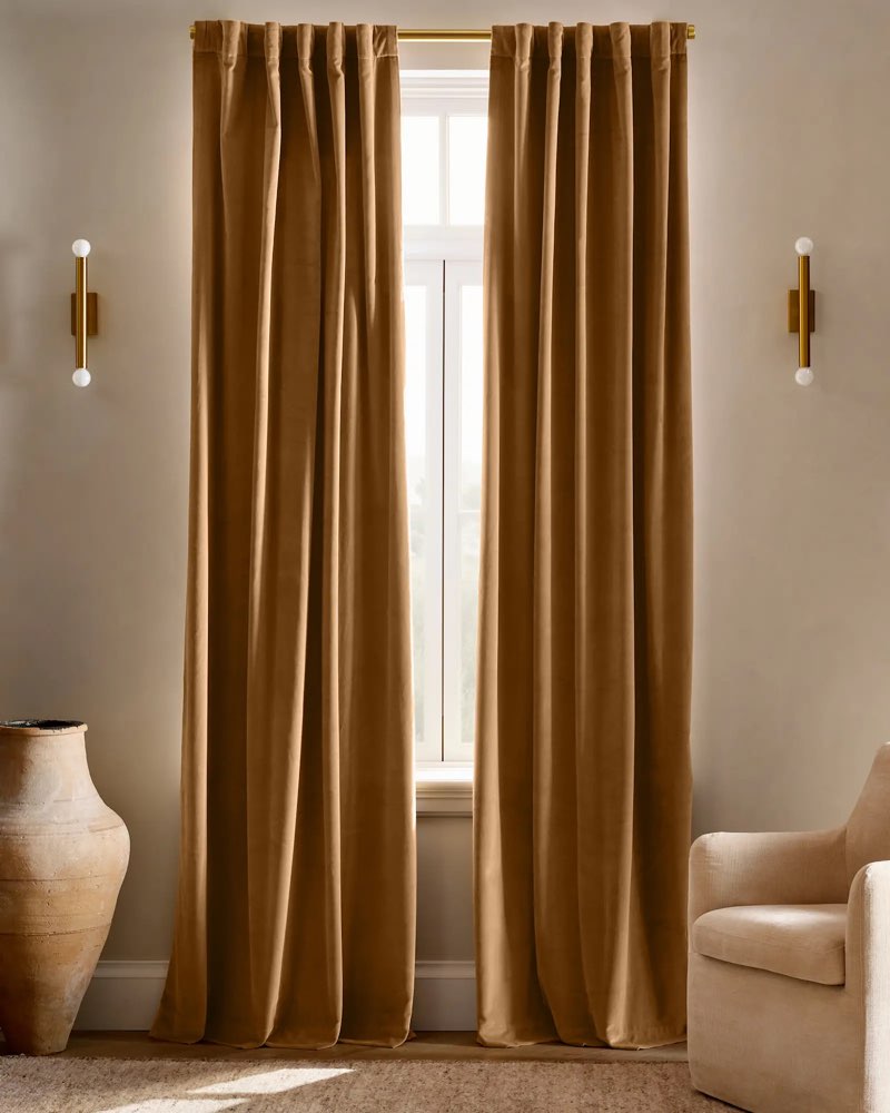 cotton velvet curtain 48”x96”  camel