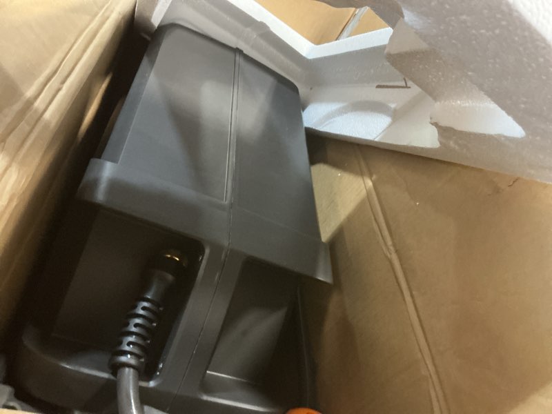 Condition photo showing As Is for retractable garden hose reel 1/2 in x100 ft, heavy duty wall mounted hose reel with 10- function sprayer nozzle, any length lock/automatic slow return system,180° swivel bracket gray 1/2"x100 ft