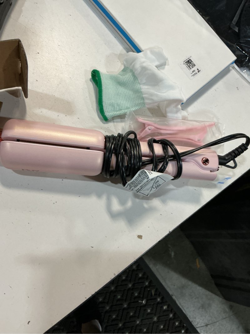 Condition photo showing As Is for fmz pink flat iron hair straightener curler crimper for women, 4 in 1 professional ionic hair styling irons for straightening, crimping, curling, dual voltage, auto shut-off, small portable for travel starry pink rose gold