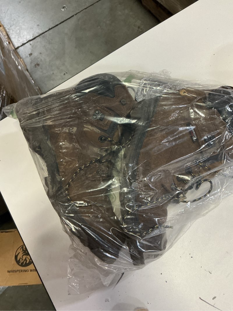 Condition photo showing As Is for soft toe work boots for men 6" comfort leather non slip water resistant rubber safety durable industrial & construction boots 9.5 brown