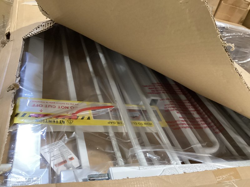 Condition photo showing Good Condition for cumbor 36.6-59" extra wide baby gate for stairs, pressure mounted dog gate for doorways, auto-close easy walk through safety child gate for kids toddler, tall pet gates indoor, white white 36.6-59"w x 30.5"h