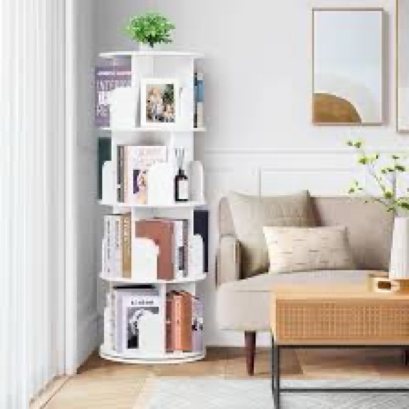 ygyqz solid wood rotating bookshelf, 4 tier floor standing bookcase for kids & adult360 display narrow book shelf organizer storage rack for bedroom, living room, study room (4 tier-wood) natural wood finish 4 tier