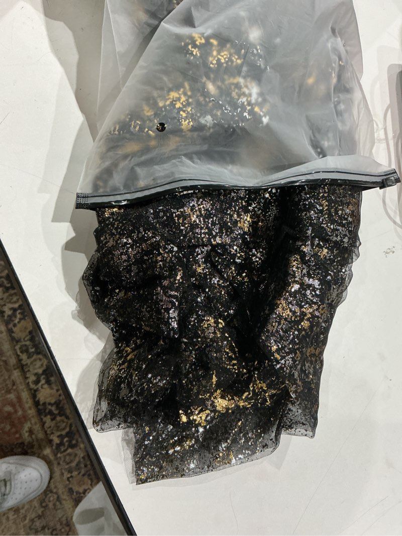 Condition photo showing Good Condition for snowkingdom 3 pcs black gold gauze table runner 10 ft 120 inch, sparkle sheer glitter metallic foil tulle mesh cheesecloth golden table centerpieces decoration for party wedding anniversary 3 black gold