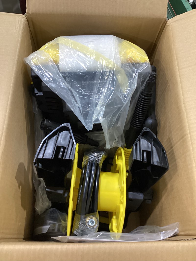 Condition photo showing Good Condition for 5000psi powerwasher with 4 quick connect nozzles, foam cannon for car, lane, patio cleaning, hydro jet pressure hose water wand for gutter patio car garden window, yellow