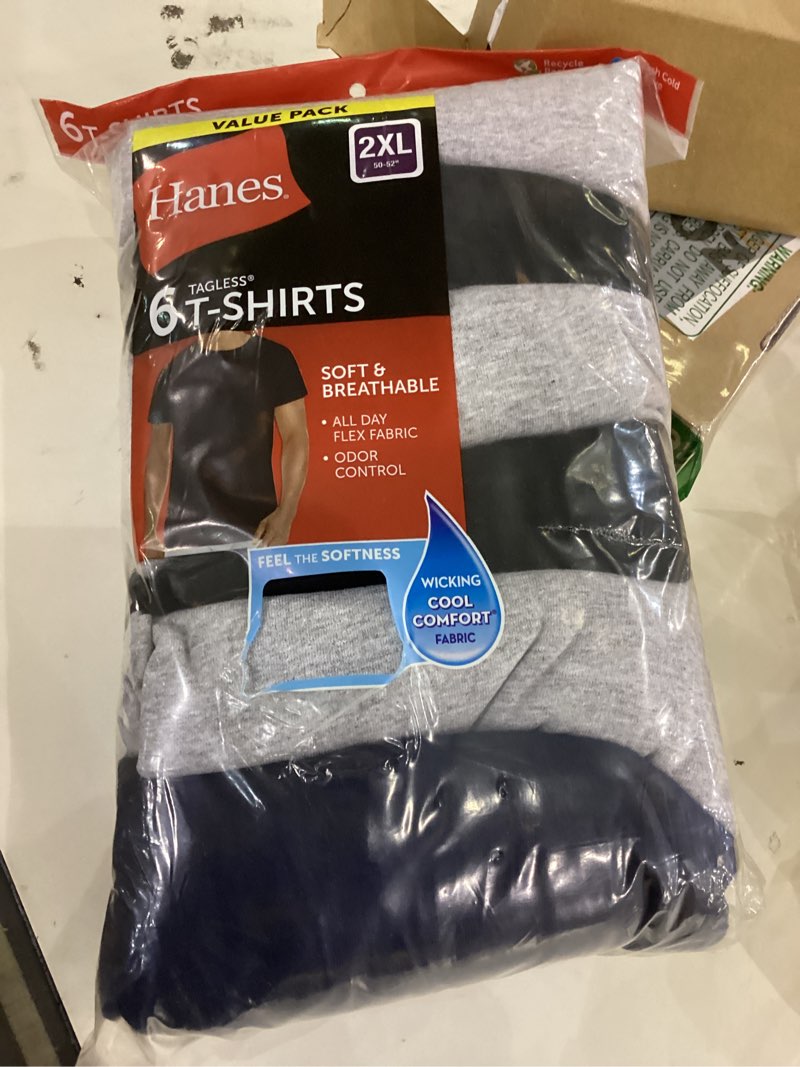 Condition photo showing Good Condition for Hanes Mens Undershirt Packs, Stay-Tucked Soft Cotton Undershirts, Best Undershirts for Men, White/Black/Asstd Multipacks XX-Large Black/Grey/Blue Assorted - 6 Pack