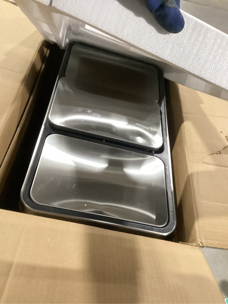 Condition photo showing Good Condition for 60l smudge trash can, 3 compartment rectangular garbage can with soft close lid, stainless steel cans and removable inner bin, anti-odor design for home office, living room, kitchen (15 gal)