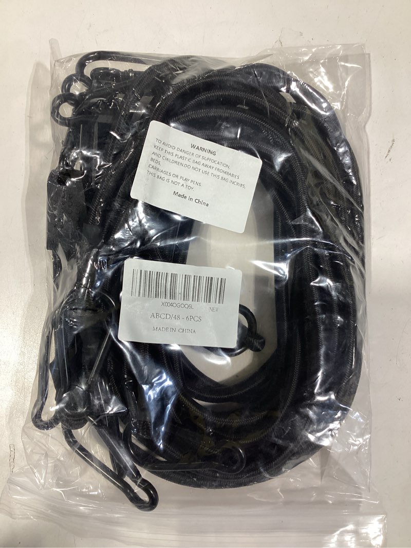 Condition photo showing Good Condition for 6 Pack Adjustable Bungee Cords with Carabiner, 51.18 Inch Heavy Duty Bungee Cords with Carabiner, High Elastic Ropes Feature an Adjustable Design from 7" to 46.85" for Life and Outdoor Activities 51.18inch - 6pcs