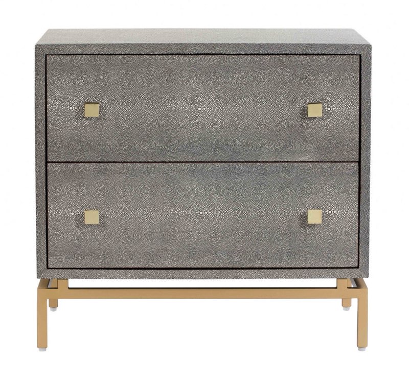 Pesce Shagreen Nightstand with Brass Legs, Handcrafted Cherry Wood Drawers for Elegant Spaces