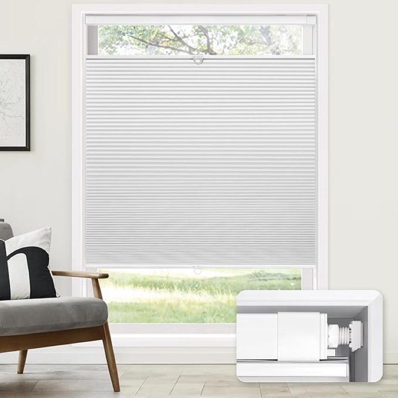 LazBlinds No Tools No Drill Cordless Cellular Shades, Top Down Bottom Up (TDBU) Honeycomb Shades for Home, Blackout Light Blocking Thermal Insulation Blinds for Windows, 20" W x 48" H, White