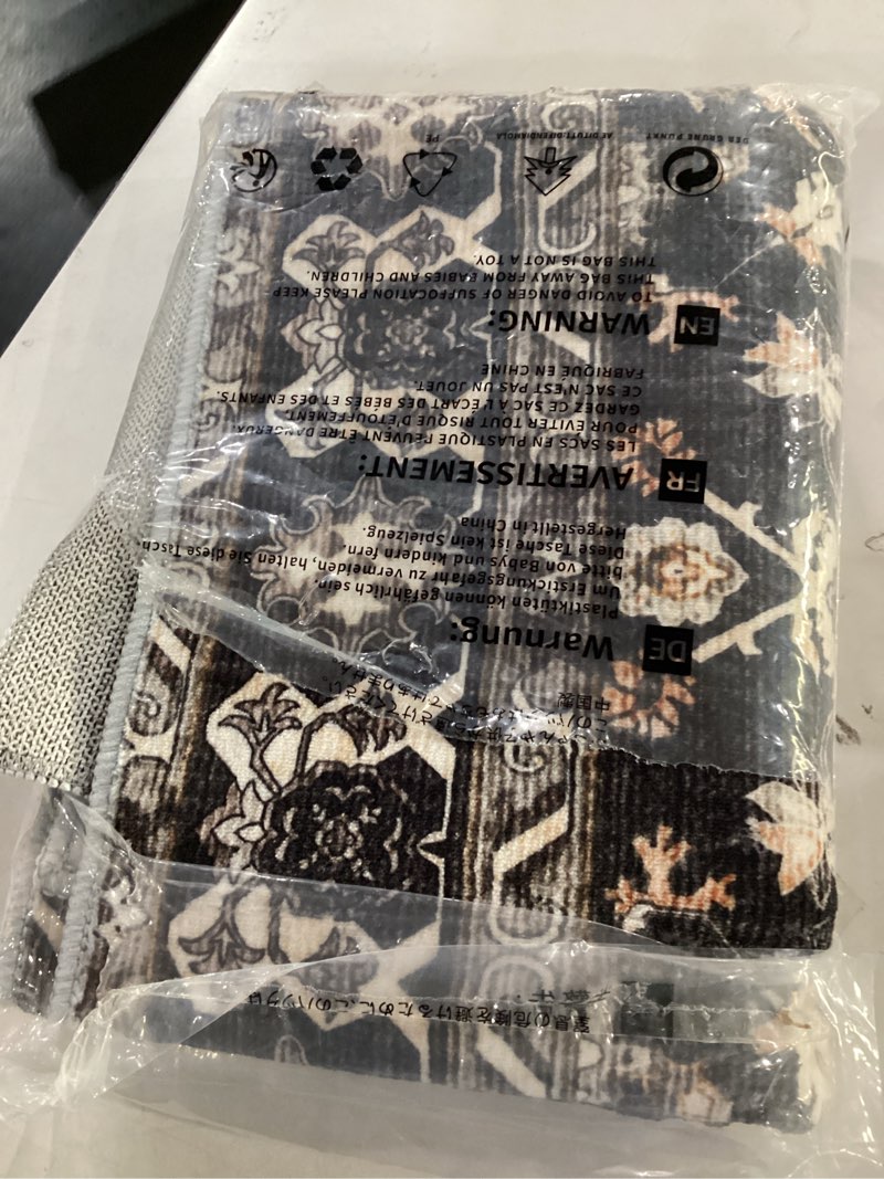 Condition photo showing Good Condition for washable 3x3 square rug for entry bathroom kitchen bedroom carpet - non slip low pile soft throw door mat - protect hardwood and laminate flooring floral farmhouse decor 3x3 black 3' x 3' (square) black