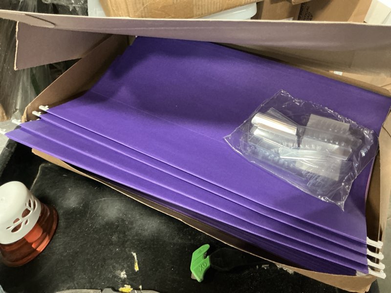 Condition photo showing Good Condition for office depot 2-tone hanging file folders, 1/5 cut, 8 1/2in. x 14in., legal size, purple, box of 25, od81631