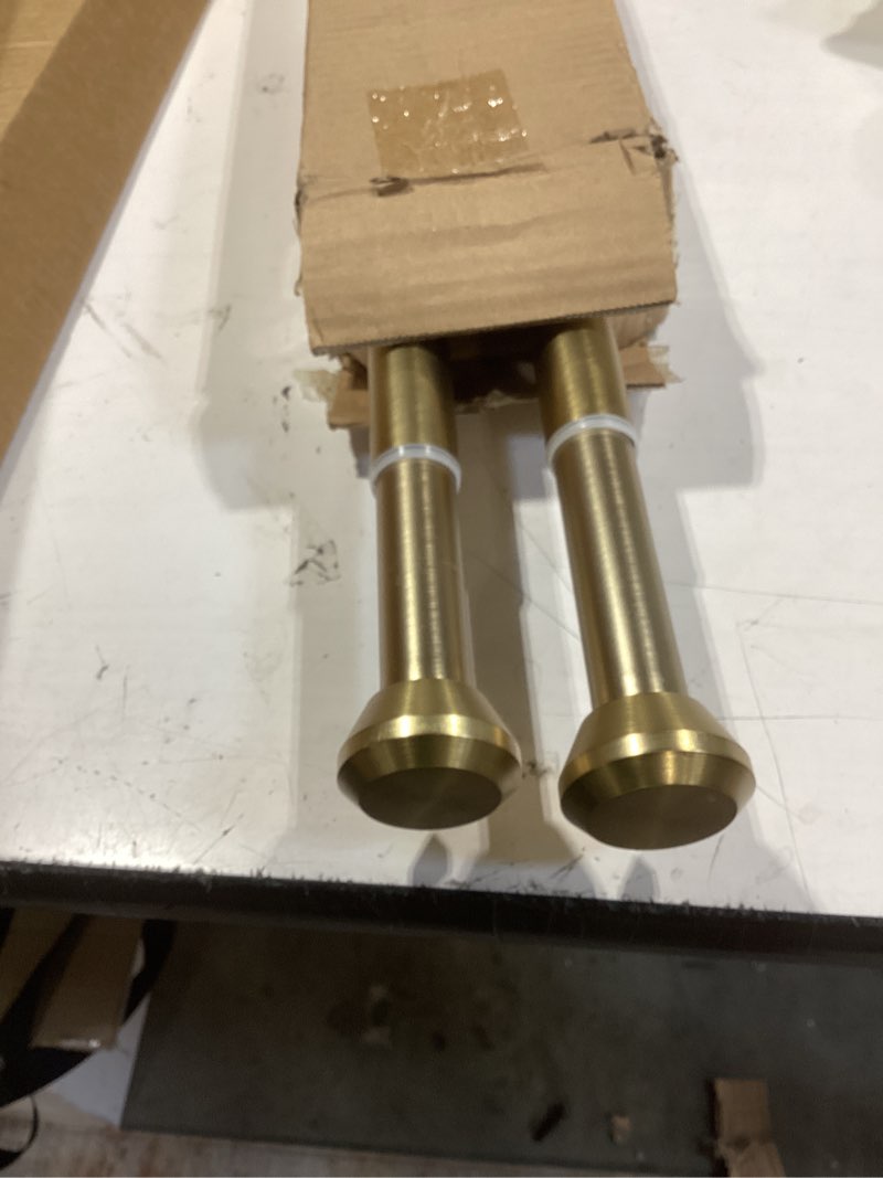 Condition photo showing Good Condition for 2 pack telescoping curtain rods, 1inch diameter drapery rods 28-48inch length adjustable rod with brackets window treatment-warm gold warm gold 28-48"