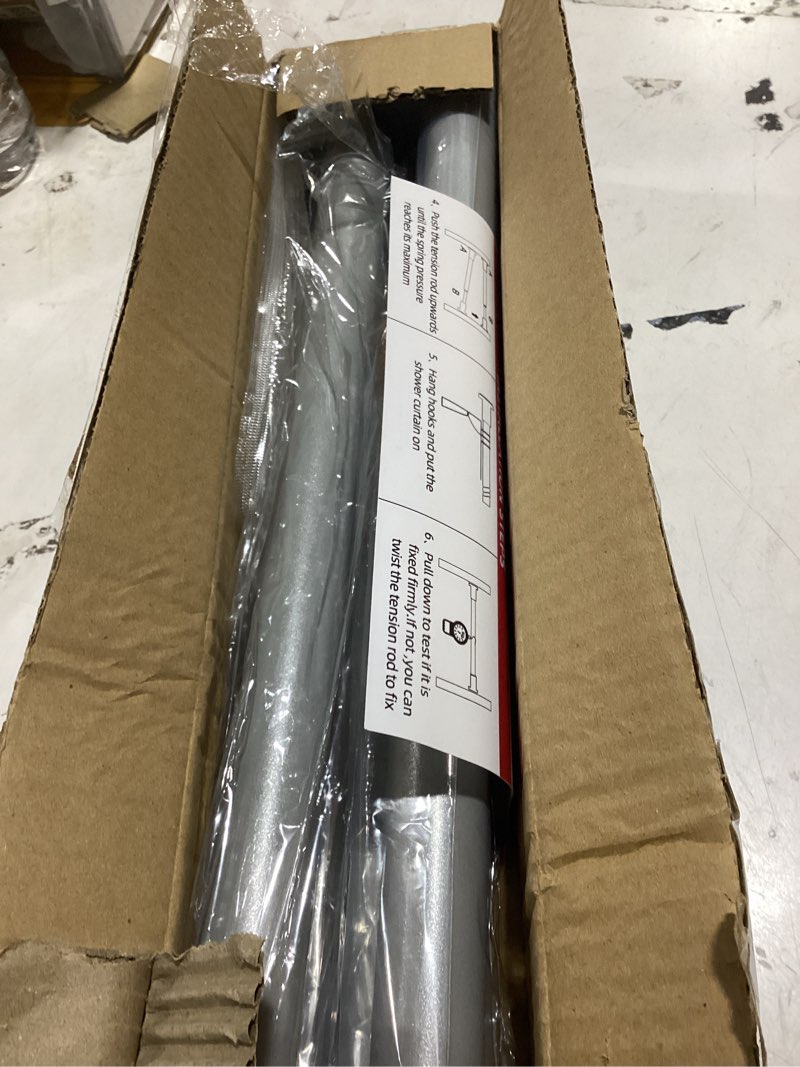 Condition photo showing As Is for corklatta silver shower curtain rod 31 to 68 inch,1 inch diameter adjustable spring tension stainless steel telescoping rod,easy install,no rust 31-68 silver