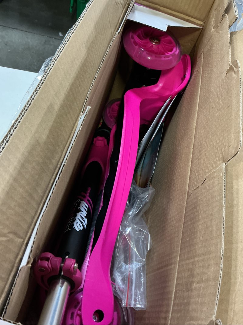 Condition photo showing Good Condition for hurtle 3-wheeled scooter for kids - wheel led lights, adjustable lean-to-steer handlebar, and foldable seat - sit or stand ride with brake for boys and girls ages 1-14 years old pink