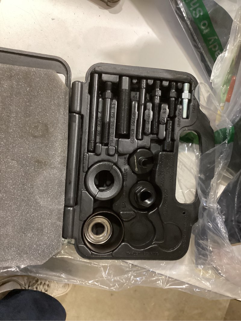 Condition photo showing Good Condition for powerbuilt power steering and alternator pulley remove and install tool set, replace vehicle steering pump, car repair tools, storage case - 648605