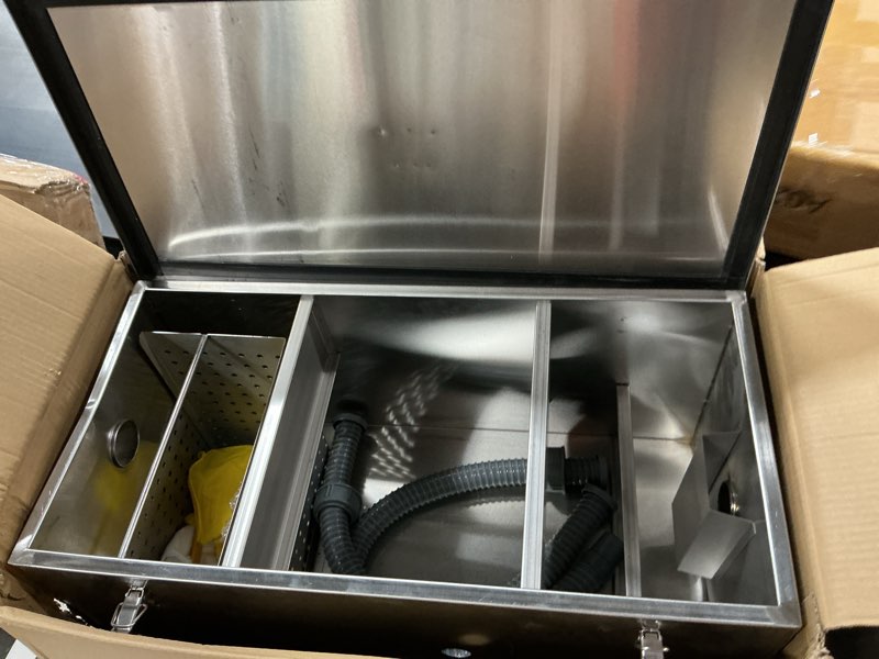 Condition photo showing Good Condition for beamnova commercial grease trap 25lbs stainless steel interceptor, side inlet for restaurant home kitchen tools
