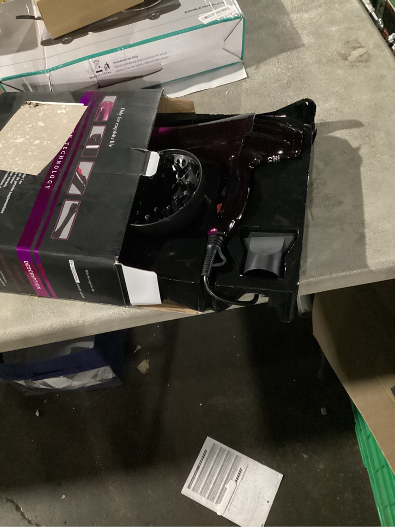 Condition photo showing Good Condition for Hair Dryer Professional Blow Dryer Negative Ions 3500W Powerful Fast Drying Low Noise Long Cord Quick Dryer with Nozzle and Diffuser Hair Blow Dryer with 2 Speed and 3 Heat Settings Purple-6 Purple-6 1 Piece Set