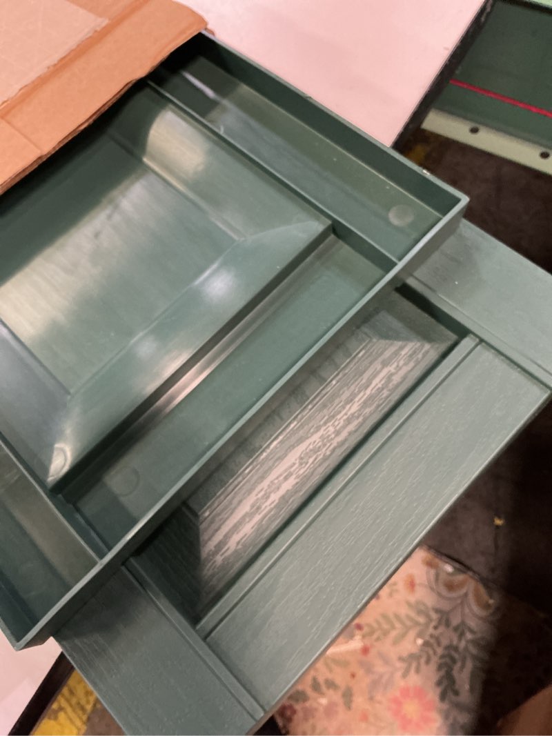 Condition photo showing Good Condition for builders edge 12 in. x 39 in. raised panel vinyl exterior shutters pair in #028 forest green