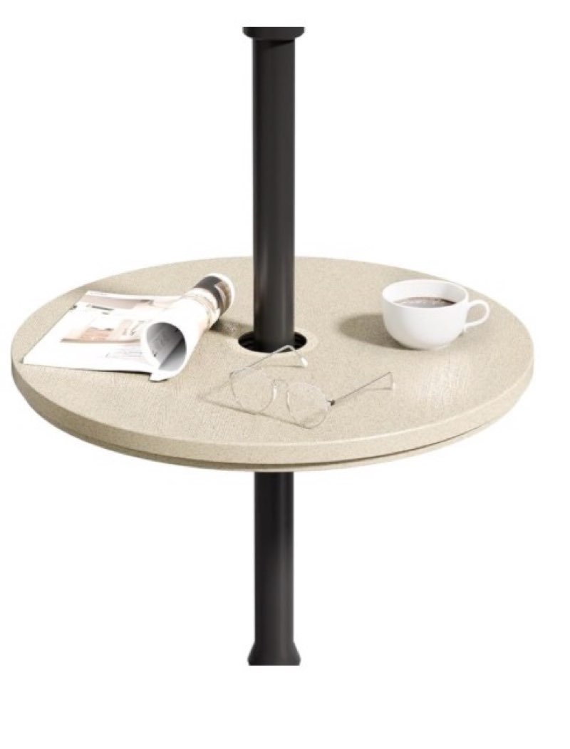 FONTOI Patio Adjustable Table Top, 14.8 Inch Black Tempered Tabletop with 1.6 Inch Umbrella Hole, Outdoor Umbrella Round Table Tray for Patio Table or Garden Use, Beige