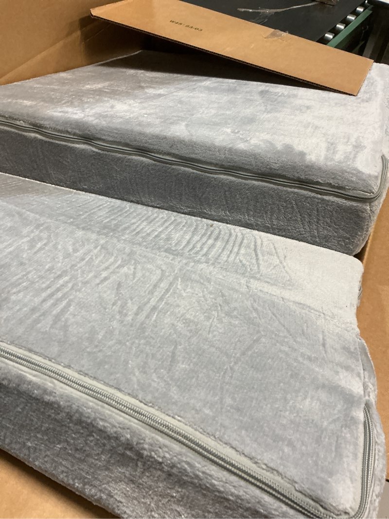 Condition photo showing Good Condition for memorecool foldable futon chair bed for kids, grey tri-fold convertible toddler sofa mattress, foam floor couch for sitting