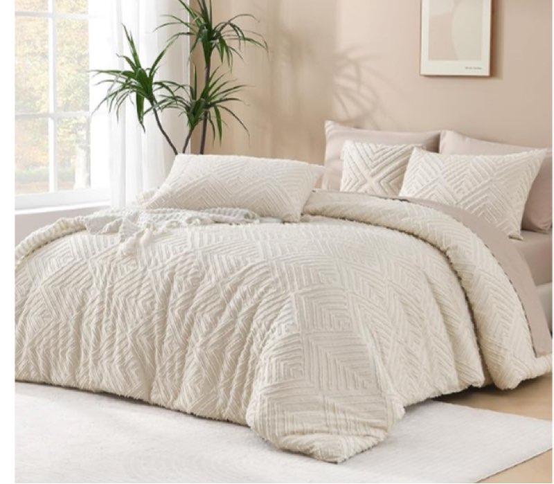 Andency Beige Boho Full Size Comforter Set, 3 Pieces Chevron Tufted Farmhouse Lightweight and Fluffy Bedding Set, All Season Bed Set (79x90In Comforter and 2 Pillow Shams)