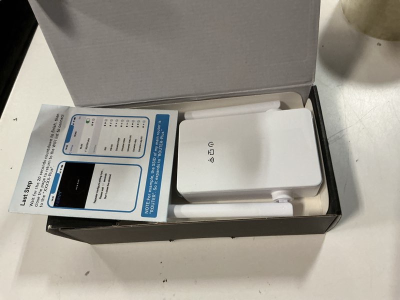Condition photo showing Good Condition for 2026 wifi extender signal booster, new gen internet booster for home, 4x faster, covers up to 16,899 sq.ft, wi-fi repeater with ethernet port, wireless long range amplifier, easy setup (white)