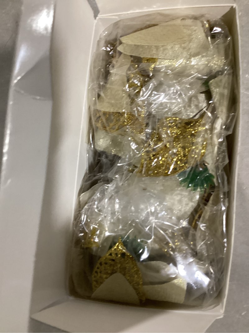Condition photo showing Good Condition for WILLBOND 36 Pieces Christmas Poinsettia Glitter Faux Flowers Christmas Artificial Flowers Tree Ornaments Topper Xmas Decorations(Gold)