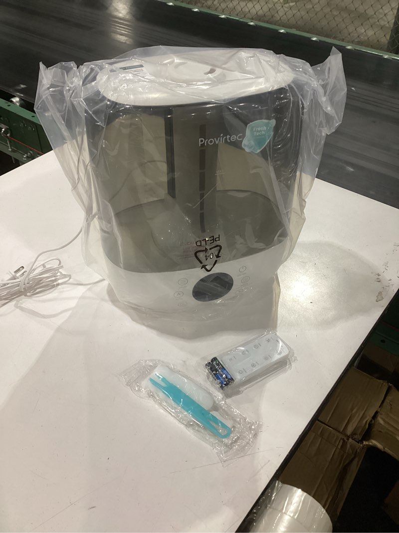 Condition photo showing New/Like New for provirtec 6l self-cleaning humidifier for large room, cleancare warm & cool mist, no-leak design & top fill, 60 hour runtime, quiet ultrasonic auto mode with remote control for bedroom & home