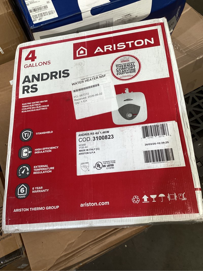 Condition photo showing As Is for 4 gallon capacity, 120-volt – ariston andris mini tank electric water heater – heating solution for under sink, rv, and compact spaces, smart boost for versatile heating, simple installation