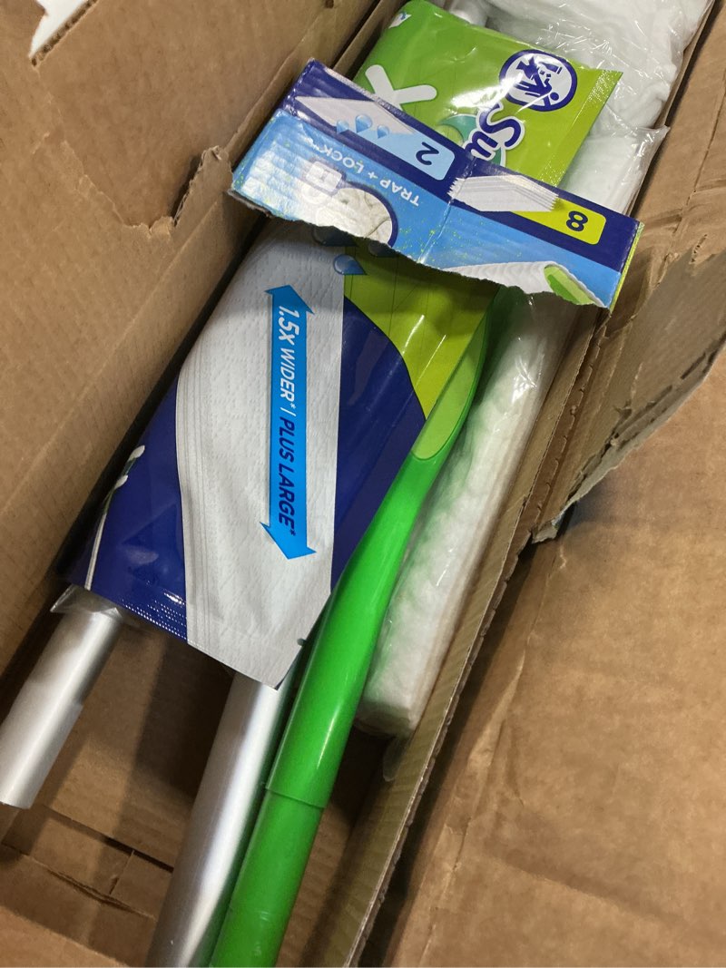 Condition photo showing Good Condition for Swiffer Sweep + Mop XL, Broom & Mop Alternative, Floor Cleaner for Dirt, Dust, Hair, All Purpose Cleaning Tool for Home, Bathroom, Kitchen, Set Includes 1 XL Sweeper 8 XL Dry Pads 2 XL Wet Pads Fresh XL Starter Kit (New!)