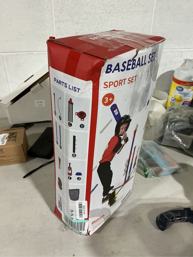 Condition photo showing Good Condition for hyes 4 in 1 t ball sets for kids 3-5 with toss and catch ball set, hanging tee stand with auto pitching machine/ 2 bats, indoor outdoor toys birthday baseball gifts for toddler boys girls, blue 4in1-blue