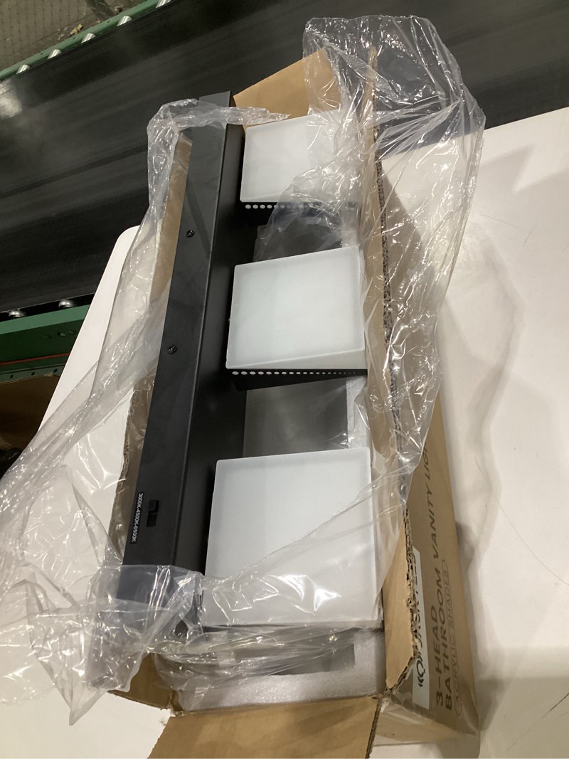 Condition photo showing Good Condition for jackyled bathroom vanity light fixtures, 270° adjustable modern 3-light vanity lights over mirror, 24w 3 color lights 3000k/4500k/6500k acrylic wall lighting fixture, matte black