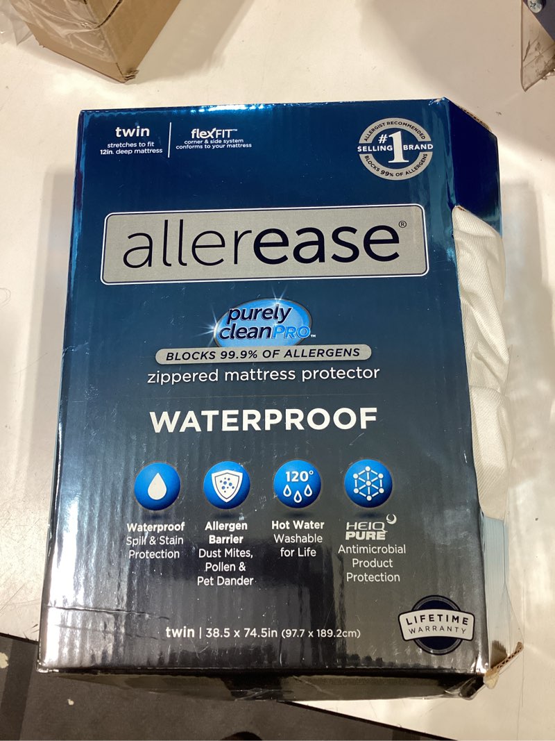 Condition photo showing As Is for allerease waterproof allergy defense zippered mattress protector, twin