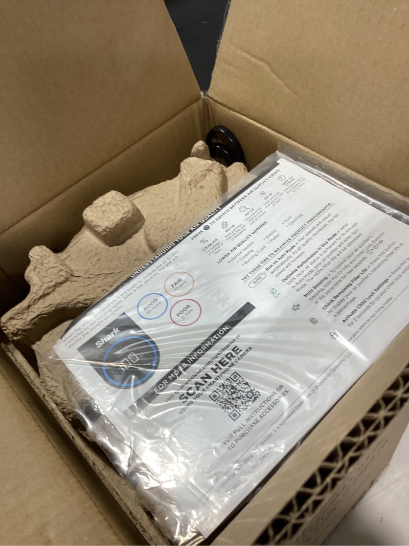 Condition photo showing New/Like New for shark air purifier for home, clean sense, for bedroom, nursery, home office, dorm, hepa-exceeding filter, captures pollutants, pet dander, dust, odor, smoke, and more, hp102pet, white 500 sq. ft. (perfect for pet owner)
