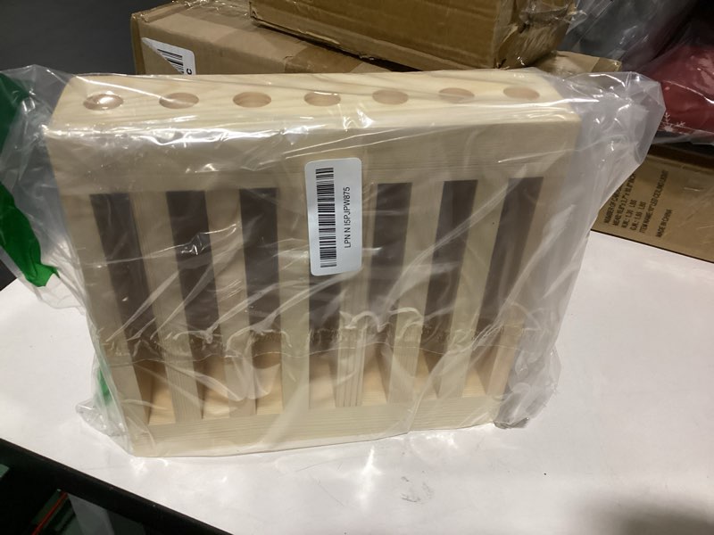 Condition photo showing Good Condition for BENECREAT 0.7Inch Wooden Lipsticks Holder, 9.3x8.5inch Essential Oil Storage Rack, Pine Wood Storage Shelf for Craft Booth Room Display Cosmetic Lip Gloss Tool (7 Slot)