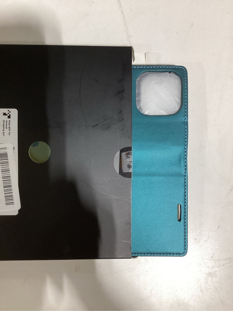 Condition photo showing Good Condition for for iphone 16 pro max slim wallet case wireless charging bluegreen | compatible with magsafe, rfid blocking card holder, magnetic closure, shockproof, pu leather, phone flip cover for men women iphone 16 pro max - 6.9" blue green