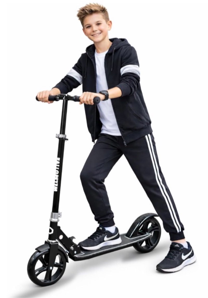 kick scooter for kids ages 6+, teens & adults, adjustable handlebars, rear brake, big wheel foldable pink