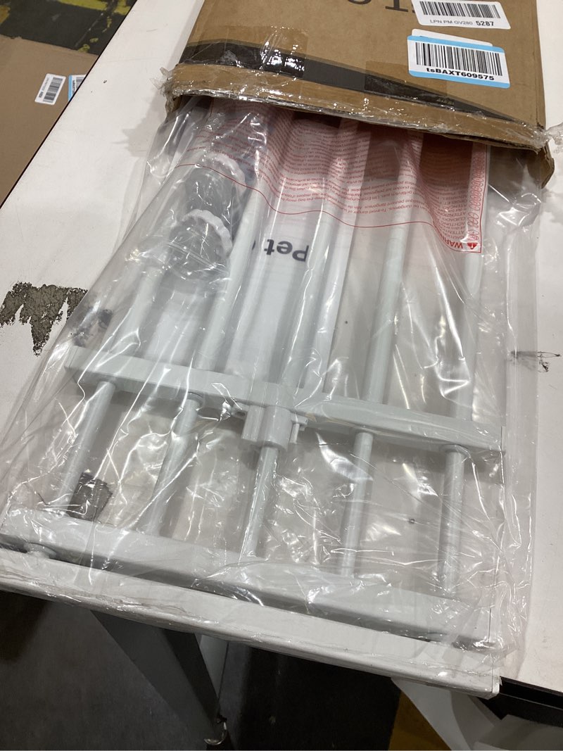 Condition photo showing Good Condition for malier dog gate with a small door, extra wide all metal short dog gate pet gate for stairs, 10'' tall pressure mount easy step over puppy gate low gate for doorways white 10''h × 26''- 41''w