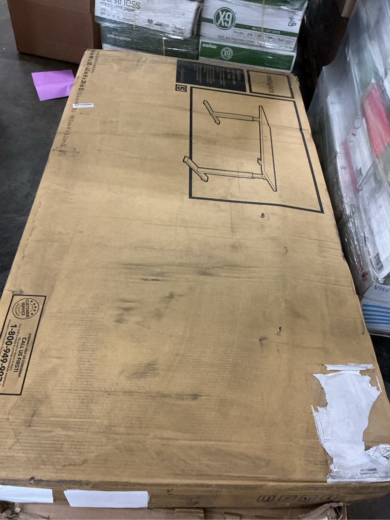 Condition photo showing New/Like New for realspace® magellan 60" w pneumatic height-adjustable standing desk, cherry