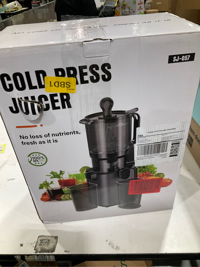 Condition photo showing As Is for Juicer Machines with 5.8" Large Feed Chute, Cold Press Juicer for Whole Vegetables and Fruits 400W, Slow Masticating juicer Easy to Clean Juice Extractor Machine High Juice Yield Titanium Gray
