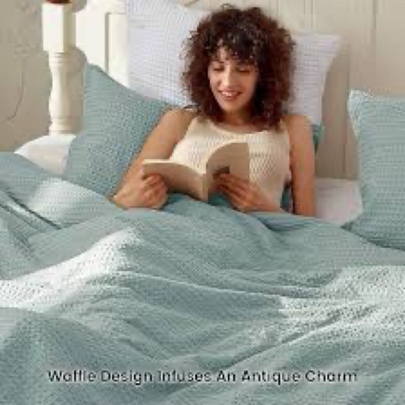PHF Soft Waffle Comforter Set Queen Size- Comfy Breathable Waffle Weave Comforter with 2 Pillow Sham