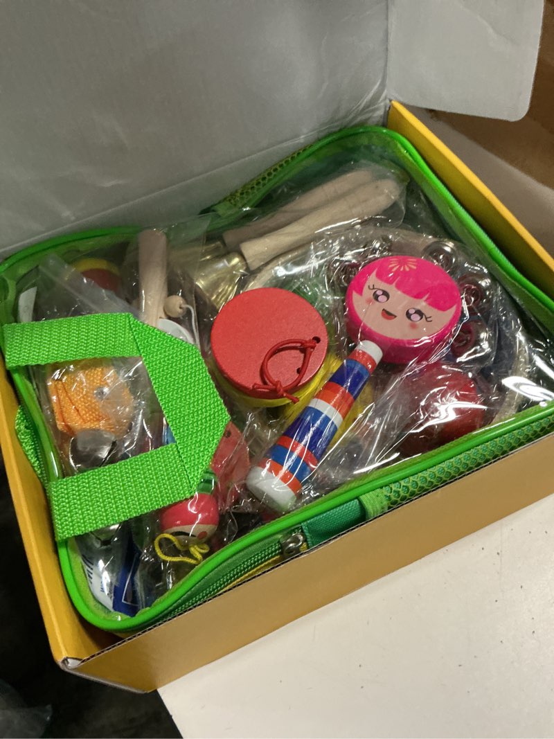 Condition photo showing Good Condition for kids musical instruments, 33pcs 18 types wooden percussion instruments tambourine xylophone toys for kids children, preschool education early learning musical toy for boys and girls rainbow