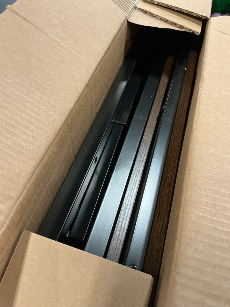 Condition photo showing As Is for Kitstorack 2-Pack Narrow Console Table with Adjustable Height (25"-33") & 2 Power Outlets, Skinny Behind Couch Table, 78.8" Long x 5.9" Wide Sofa Side Table for Living Room, Rustic Brown | 2-Pack, Behind Sofa Couch 5.99"Deep Rustic Brown 2