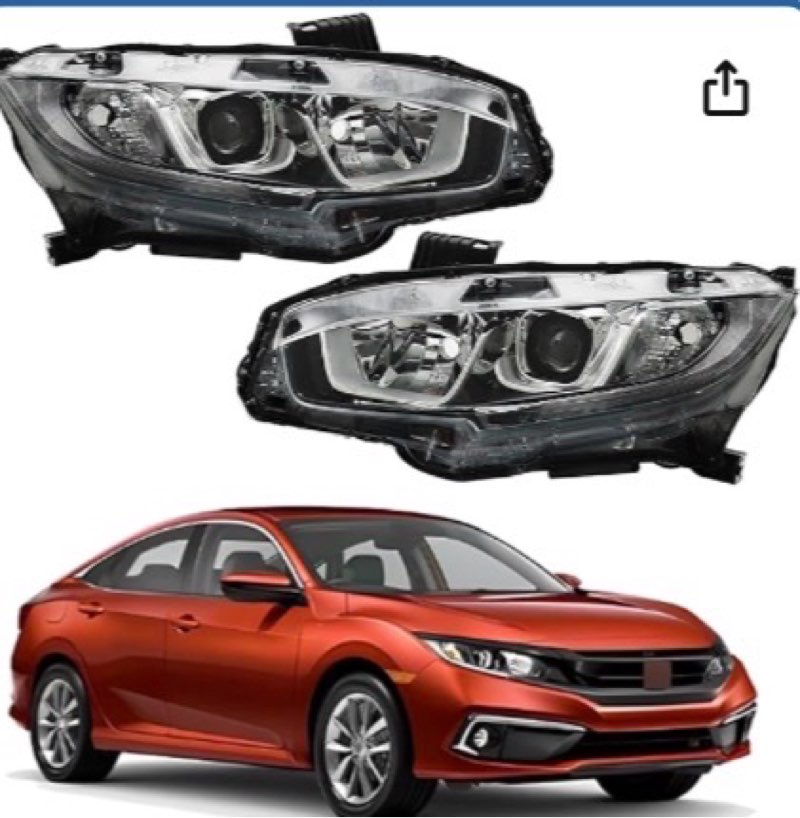driver side and passenger side headlights assembly halogen with drl replacement for honda civic 2016-2020 housing black lamp lh rh 2pcs ho2503173 ho2502173