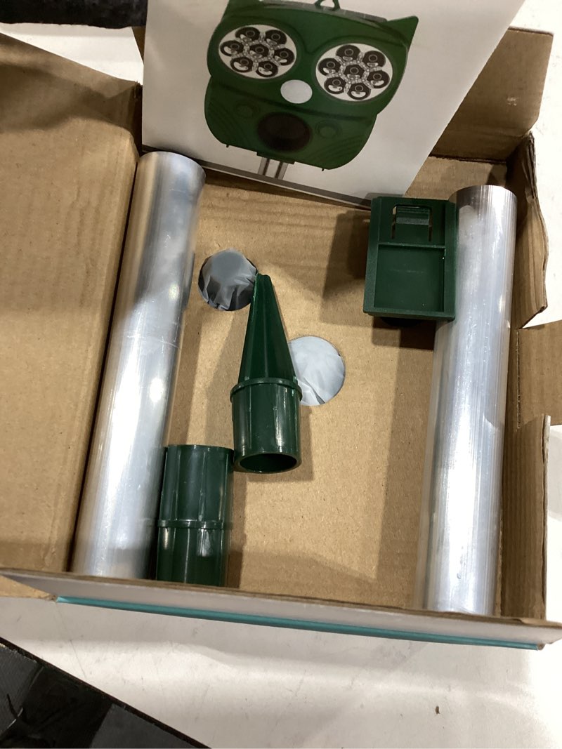 Condition photo showing Good Condition for solar animal repeller, ultrasonic repellent, motion detection, led flashing light, dog, cat repellent, squirrel, raccoon, skunk, rabbit, rodent, fox, deer, etc. (green)