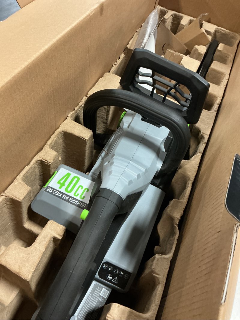 Condition photo showing As Is for ego power+ chain saw, 16” battery powered chainsaw, electric cordless, battery and charger not included – cs1610 16" (no battery/charger)