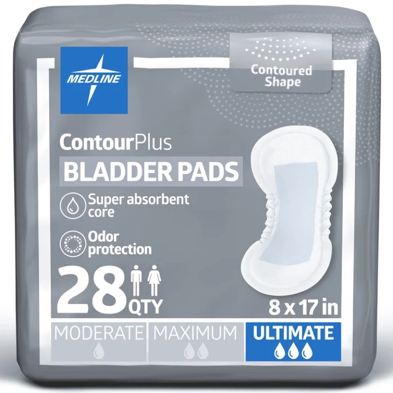 medline contourplus bladder control pads for men and women, moderate absorbency (6 pack)