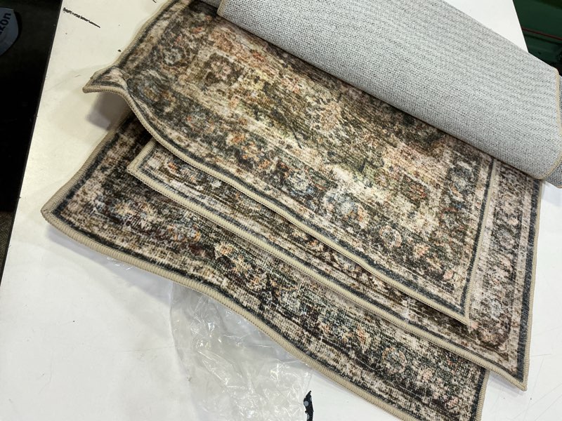 Condition photo showing Good Condition for 00718202634304 sixhome 3-piece kitchen rugs and runner set washable vintage kitchen mat non-slip low-profile rugs for kitchen sink laundry bedside 20 x32 +20 x48 +20 x59  brown