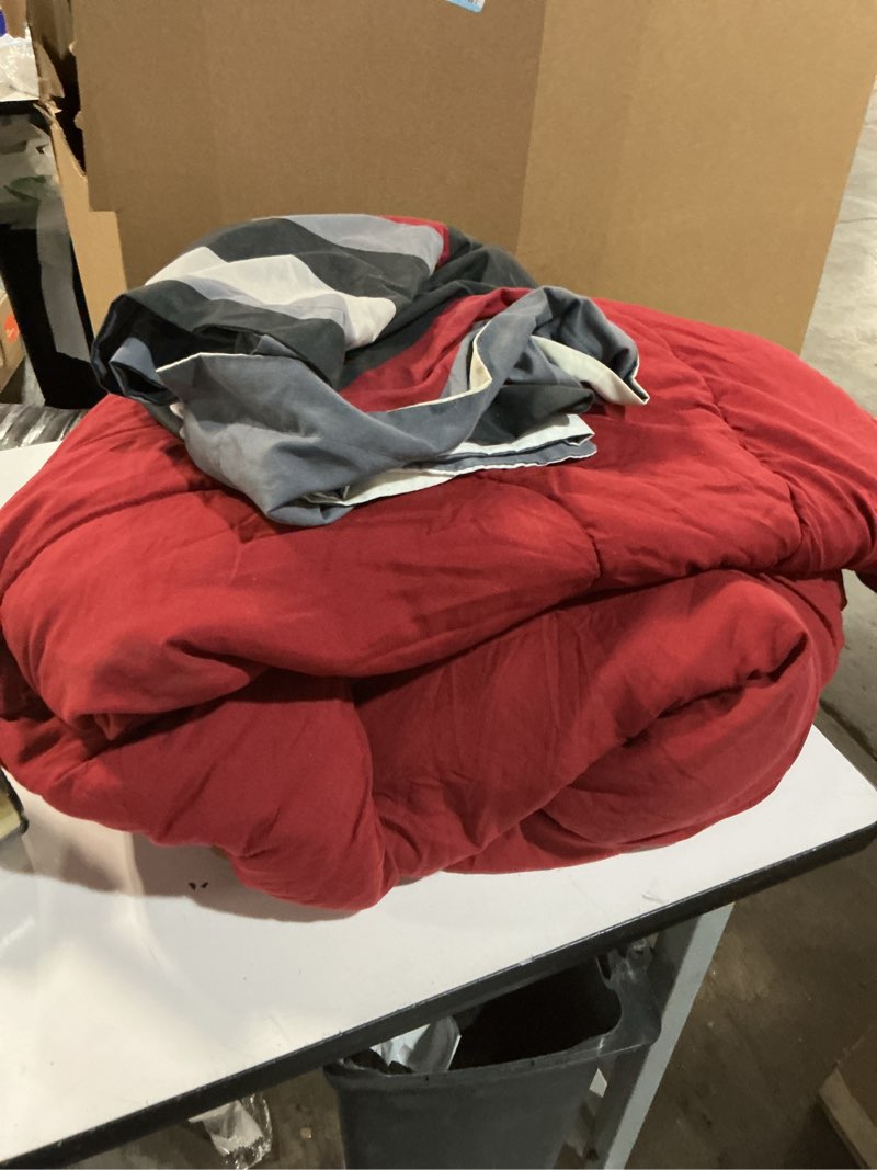 Condition photo showing As Is for Litanika Comforter Set, Lightweight Colorblock Stripes Bedding Comforter Set, Fluffy Down Alternative Bed Set, Red Blue, King King Red Blue